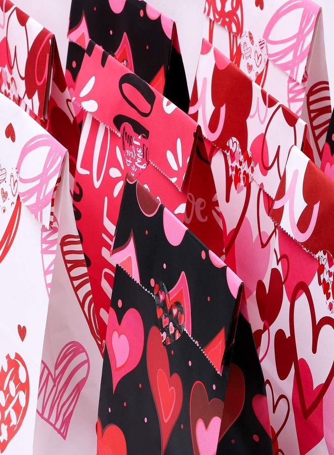 Cooraby 48 Pieces Valentines Day Paper Bags Kraft Party Hearts Gift Bags Craft Paper Bags with 60 Pieces Label Stickers for Valentine's Day Party Supplies - Image 5